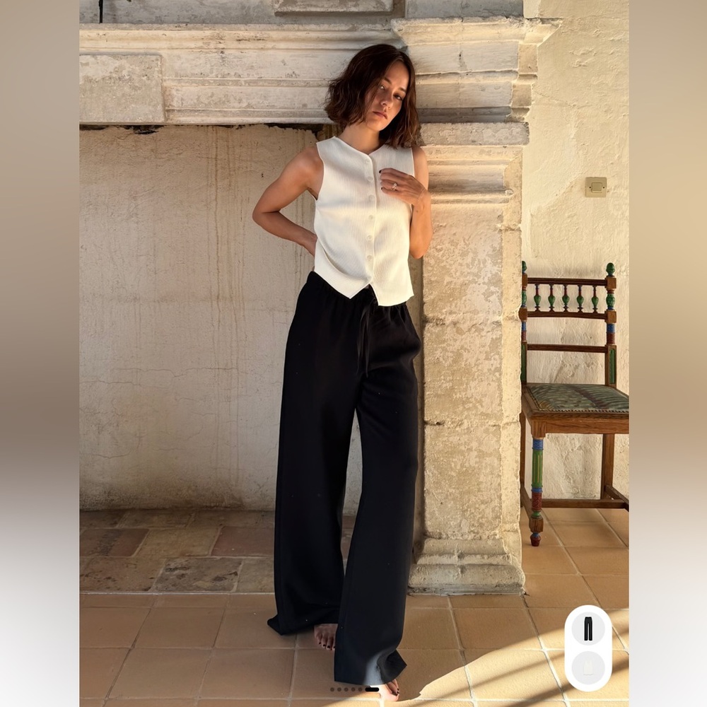 Aritzia Wilfred Lodge Pants Crepette Wide Leg Trouser.  Sz Med-Short.